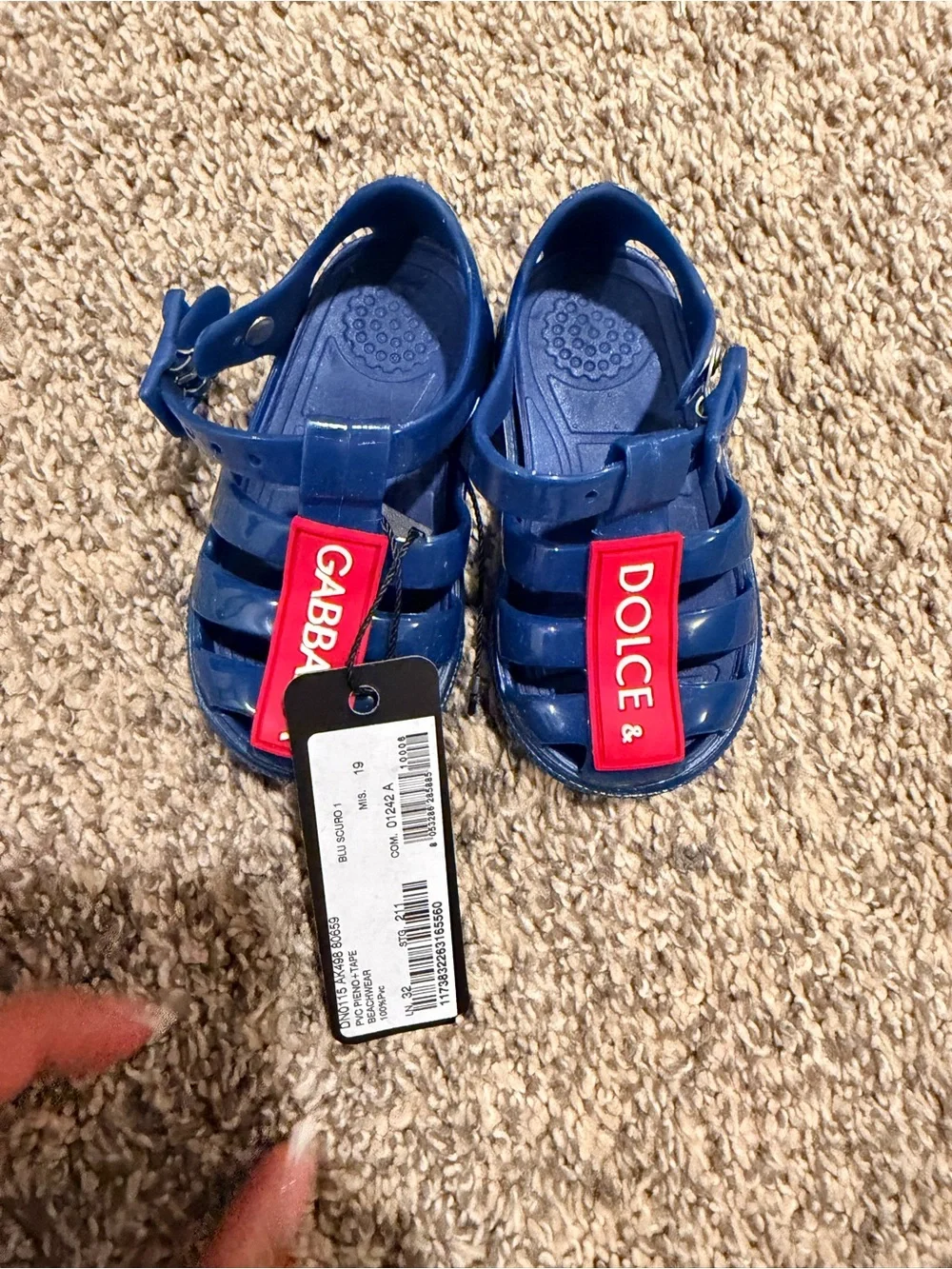 Dolce & Gabbana Kids Navy Blue Jelly Sandals with Red Logo Tabs